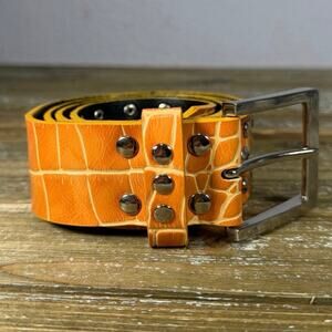 Vintage Orange Studded Belt Y2K 40” Punk Grunge Alt Indie Statement Croc Texture